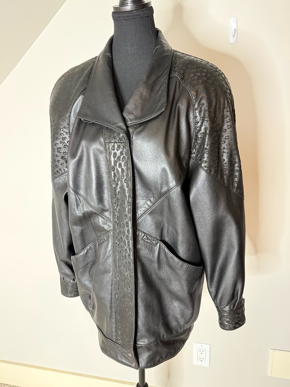BRAEMAR Diane Charles Vintage 80’s Black Leather Jacket Zipper Oversized Medium - Picture 11 of 14